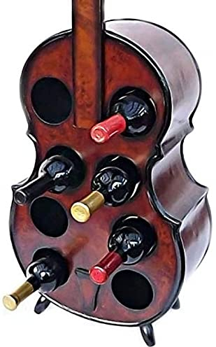 qiuqiu Großes Freistehendes Weinregal Aus Holz | Vintage Style Gitarre Cello Kontrabass Neuheit Flaschenhalter | Hält 8 Flaschen Home Bar Restaurant Dekor Esszimmer Möbel Vitrine