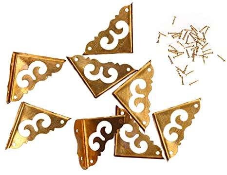 8 Stück Vintage Metallecken, 3 x 3 cm Messing Eckenschutz Retro Box Eckenschutz Antike Dekorative Kantenschutz mit Schrauben für Schmuckschatullen Holzkisten Möbel Ecke