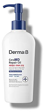 DERMA:B CeraMD Repair Oil 200ml, Leicht Feuchtigkeitsspendend Körperöl, Relief Sanft Feuchtigkeitsöl, Kokosöl, Empfindliche Trockene Haut, Ohne Duft, Massageöl, Körperpflege, Hautpflege, Koreanische