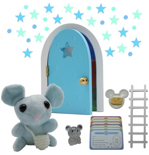 PELUCHE ratoncito Pérez que SE ABRE y bandolera que BRILLA EN LA OSCURIDAD (Azul)