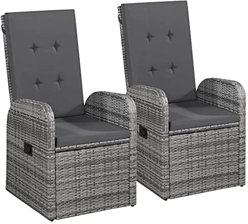 Rillbus Garten-Liegestühle 2er Set Gartenstühle mit Verstellbarer Rückenlehne bis 150kg belastbar mit Auflagen, Gartenmöbel Loungesessel Outdoor Stühle, Poly Rattan 57x73x105cm