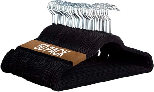 Ediesi, Grucce Appendiabiti in Velluto, 50 pezzi, nero, antiscivolo, morbido, sottile, per pantaloni, camicia, gonna, abiti (50 unità, nero senza corbatterio)