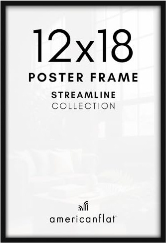 Americanflat 12x18 Poster Frame in Black with Polished Plexiglass - Thin Border 12 X 18 Inch Large Picture Frame for Wall, Poster Frames in Horizontal or Vertical Format | Polished plexiglass front, hangs vertical or horizontal, sawtooth hangers included, secure turn-tab backing