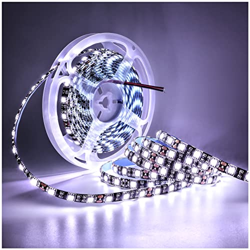 Tesfish 12V LED Streifen Licht, Weiß 6000-6500K 5M Strip Lichtband Schwarz PCB Board 5050 IP65 Wasserdicht 300 LEDs Band Leiste Lichtleiste für Schlafzimmer, Küche Dekoration