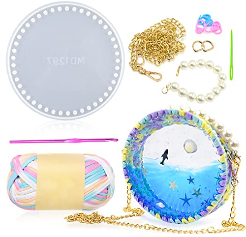 Voyyphixa Geldbörsen Epoxidharz Silikonform Stricken Taschenrahmen Runde Resin Mold Gießform Kunstharz Geldbörse Form Mit 2 Skette für DIY Clutch Bag Shaker Harzform