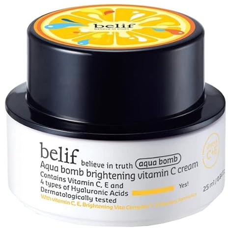 Belif Aqua Bomb Brightening Vitamin C Cream 25ml, Aufhellend Feuchtigkeitscreme, Hyaluronsäure Vitamin C+E, Vegan Gesichtscreme, Alle Stumpfe Müde Haut, Tagescreme Gesichtspflege, Koreanische