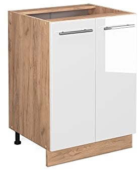 Vicco Küchenunterschrank Fame-Line, Weiß Hochglanz/Goldkraft Eiche, 60 cm ohne Arbeitsplatte