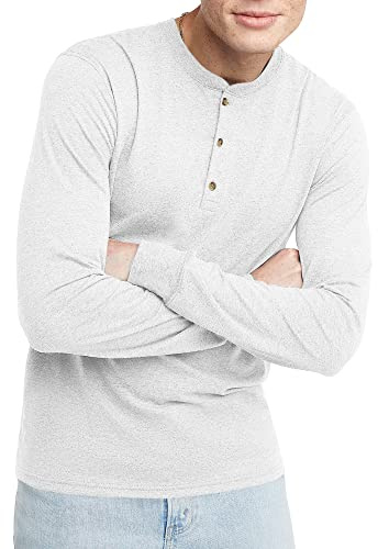 Hanes ComfortBlend Hanes Originals Men's Tri-Blend Long Sleeve Henley, ECO White, Large