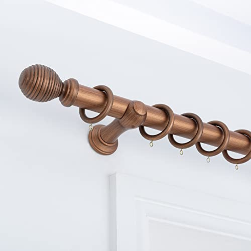 A.Unique Home Ribbed Wooden Curtain Pole with Rings and Fittings, In a Variety of Colours and Sizes (35mm) (120cm, Walnut)
