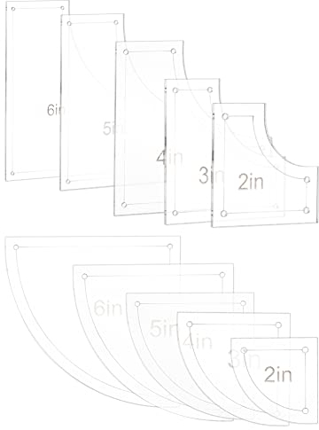 BENECREAT 10Pieces Quilting Acrylic Template Set, 2/3/4/5/6Inch Transparent Rulers with Film Protection, for DIY Kitchen Art Craft