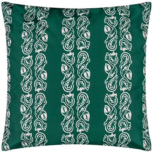 Paoletti Kalindi Stripe Outdoor Polyester Filled Cushion – Reversible Water Resistant Floral Striped Decorative Pillow (Teal – 55x55cm)