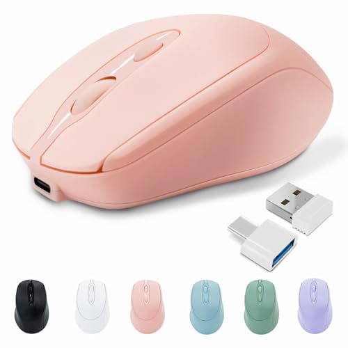 PiMivco Wiederaufladbare kabellose Maus, Bluetooth für Laptop/iPad/MacBook Pro/Air, geräuschlos für PC/Surface Pro/Lenovo/Samsung Tablet, schlanke tragbare Computermaus (Rosa)
