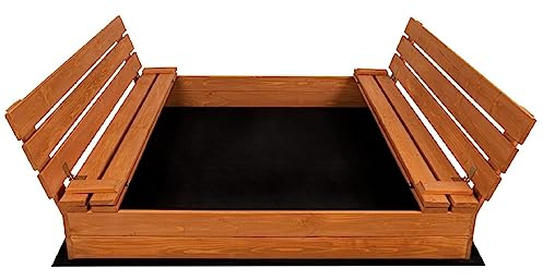QLS Bac à sable avec couvercle en bois imprégné - Banc de jardin - 150 x 140 cm