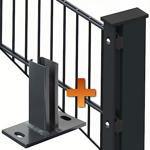 auf-mass24 Doppelstabmattenzaun 6/5/6 mit Fussplatten AL RAL7016 Anthrazit Abdeckleiste Länge und Höhe wählbar Doppel-Stab Matten Zaun Draht Gitterzaun Metallzaun (30, 1.43)