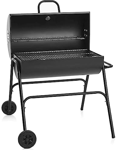 Gr8 Garden Large Portable Oil Drum Charcoal BBQ Cooking Grill Patio Barbecue Barbeque With Warming Rack Wheels Stand