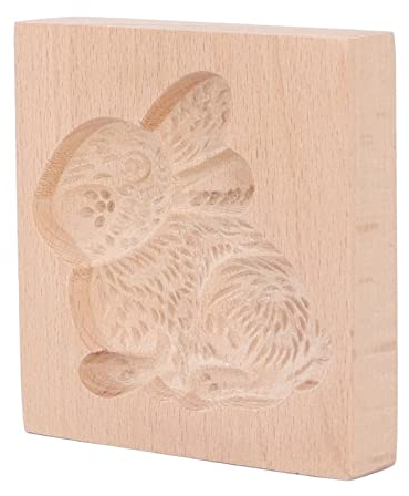 Wooden Cookie Mould Beechwood Reusable Washable Biscuit Press Stamp Mold for Kitchen Baking (Rabbit)