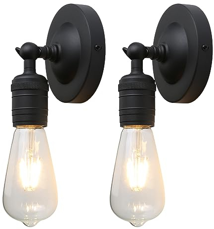 JIMUBEAM Industrial Metal Wall Lights, 2 Pack Up and Down Bathroom Vanity Wall Sconce Lights, E27 Indoor Wall Mounted Lamp Fixture for Corridor Dining Room Kitchen Bedroom