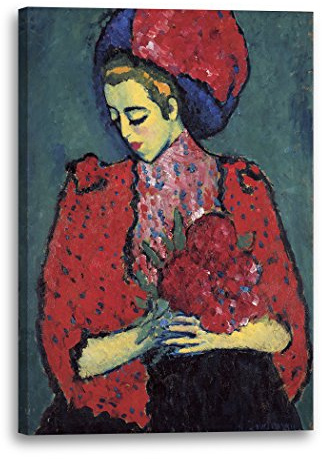Printed Paintings Leinwandbild (30x40cm) Alexej von Jawlensky: Junge Frau mit Pfingstrose, Leinwand auf Keilrahmen gespannt und fertig zum Aufhängen, hochwertiger Kunstdruck aus deutscher Produktion