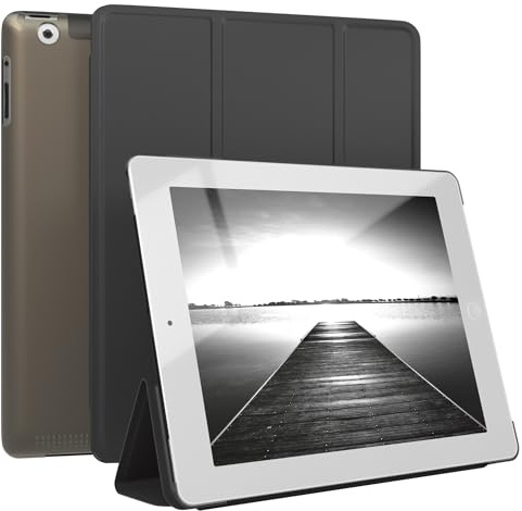 EAZY CASE - Schutzhülle für iPad 9.7 Zoll (2. / 3. / 4. Gen.) Smart Cover Tablet Case Smartcase zum Aufstellen Klapphülle mit Standfunktion Sleep Wake Up Funktion Tasche Kunstleder Etui Schwarz