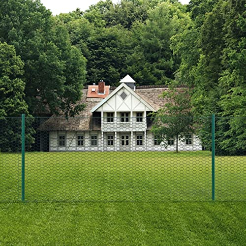 Tidyard Maschendrahtzaun mit Pfosten Komplett Set Maschendraht Zaun Drahtgitterzaun Zaunset Gartenzaun Drahtzaun 25 x 0,75 m (L x H) Stahl (Pfosten)+PVC-beschichteter Stahl (Zaun) Grün