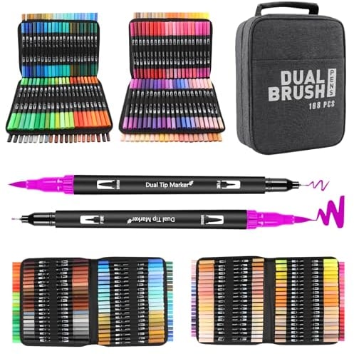 Dual Brush Pen Set, 168 Farben Pinselstifte Set Dicke und Dünne für Kinder und Erwachsene, Aquarell Marker für Bullet Journal Malbücher, Handlettering, Skizzieren, Manga