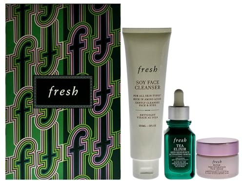 Resilient Hidrated Skin Trio by Fresh for Women - 3 Pc 5oz Soy Face Cleanser, 1oz Elixir Skin Resilience Activating Serum - Tea, 0.5oz Deep Hidration Face Cream - Rose