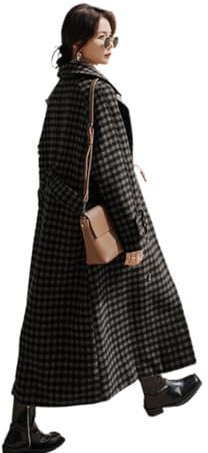 JUZHIJIA Plaid Woolen Coat Women's Mid-Length Winter Korean Version Loose Waist Thickening Popular Woolen Black plaid winter M