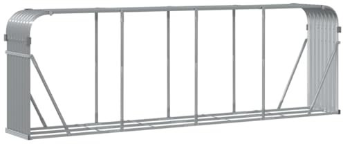 vidaXL Kaminholzunterstand, Kaminholzregal mit viel Stauraum, Feuerfest Brennholzregal mit Haken, Garten Holzlager Unterstand, Hellgrau 300x45x100cm Verzinkter Stahl