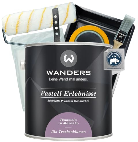 Wanders Pastell Erlebnisse Wandfarbe 2,5L (lila Trockenblumen, Lila) inkl. Streichset Basic – Premium Kreidefarbe, Leichte Anwendung, Hochdeckend, Ultramatt, Perfekt für Heim-DIY