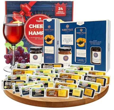 Cheese & Chutney Hamper Gift Set - Selection of 25 Individually Wrapped Portions & Selection of Chutneys with Crackers. Cheese Gifts for Couples, Gifts for Mum or Dad
