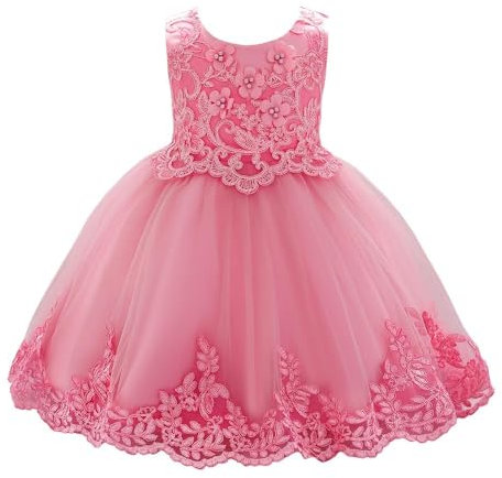 Lito Angels Robe Demoiselle d'honneur Ceremonie Mariage Noël pour Bebe Filles Broderie Taille 3-6 Mois, Rose (Étiquette en Tissu 70)