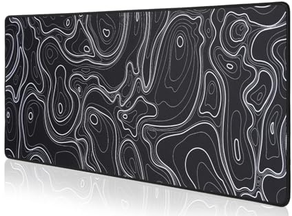 Grand tapis de souris motif carte topographique, noir et blanc, tapis de clavier pour ordinateur portable avec base en caoutchouc antidérapant, bords cousus (90 x 30 x 0,3 cm)