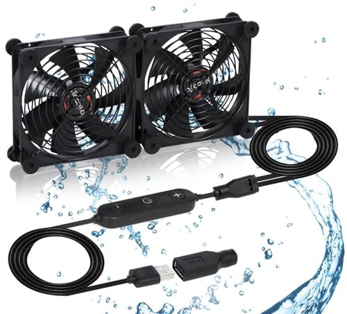 xiaoqijia Dual Quiet 140mm Fan with 10 Speed USB 5V Fan DC 12V IPX5 Waterproof Fan PC Fan Portable Cooling Fan for Tablet TV Receiver Router DVR Greenhouse Kennel Computer Cabinet Cooling