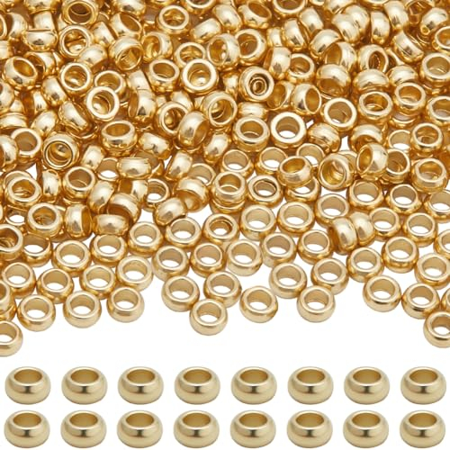 Beebeecraft 1 Box Mit 500 Quetschperlen 18 Karat Vergoldet 316 lose Abstandshalter Aus Edelstahl Crimprohr Abstandshalter Kordel Endkappen Für Die DIY Schmuckherstellung (Loch: 1 mm)