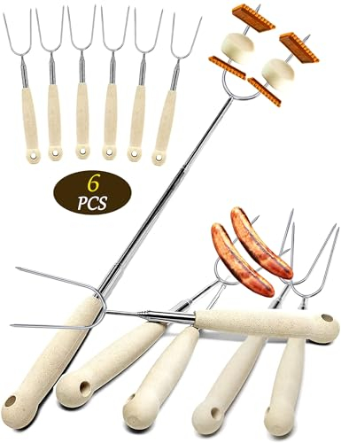 Atigrado Lot de 6 bâtons à rôtir à la guimauve, 81,3 cm de long pour brasero et hot-dog robustes pour feu de camp, brochettes de camping extensibles pour S'mores