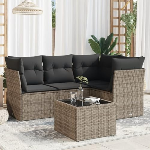 Festnight Gartenlounge mit Stauraum Balkon Lounge Balkon Sofa Rattan Sofa Klein Rattansofa Gartensofa Ecksofa Lounge Sofa Outdoor Polyrattan Balkonmöbel Couch Gartenmöbel Ecklounge