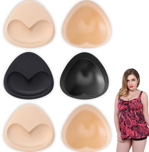 3 Paar Bh Einlagen Push Up, Bh Einlagen, Push Up Pads, BH-Polsterung, Herausnehmbare Sport-BH-Pads, verwendet für Bademode und Bikinis, Tri-Winkel Form, Schwarz und Beige