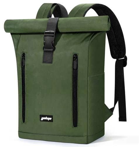 YOKGO Rucksack Damen & Herren, Rolltop Rucksack Wasserfest LaptopRucksack Schulrucksack mit 15,6 Laptopfach, Freizeitrucksack Backpack Daypack für Uni Schule Business Arbeit City Freizeit Reise