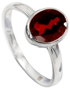 JEWELFORCE 925 Sterling Silber Granat Edelstein Ring Herren Damen Stein Band Ring Alle Größen Ring Handgefertigter Schmuck JSR-1078AB_50 (15.9)