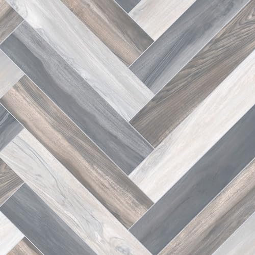 Herringbone Grey Wood Effect Slip Resistant Vinyl Flooring, Non Slip Vinyl with 2.3mm thickness, Waterproof Vinyl for Hallway (961 VT Grey, 3m(9'9) X 4m(13'1)-12m²)