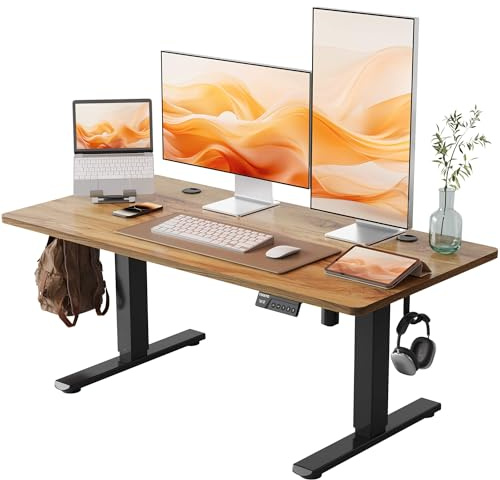 YIHAYO Standing Desk Low Height, Adjustable Desk, 48 x 24 Inches Stand Up Desk with Splice Board, Adjustable Height Desk, Electric Desk Computer Desk for Home Office, Black Frame/Rustic Brown Top