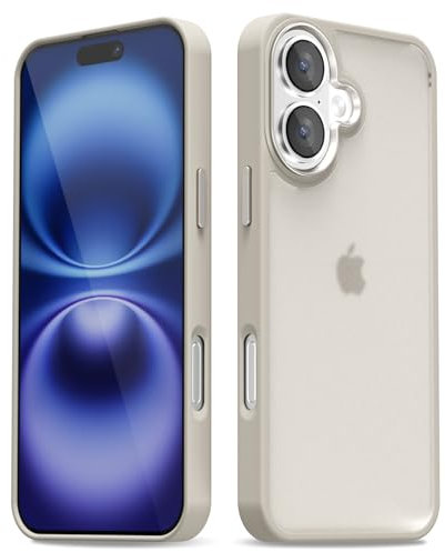 oakxco for iPhone 16 Case Clear Hard Shell, Slim Thin Matte Transparent Plastic Cover & Protective Soft Silicone Rubber TPU Bumper, Girly Cute Phone Case for Women Girls, Beige Titanium