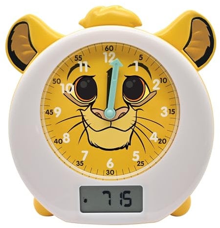 Lexibook, Disney Der König der Löwen, Simba, Mein pädagogischer Schlafbegleiter, Wecker, Nachtlicht, Morgendämmerungssimulator, Timer, doppelte Zeitanzeige, wiederaufladbare Batterie, gelb, RLT100AN