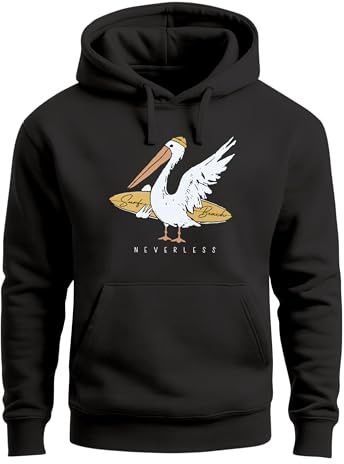 Neverless® Hoodie Herren Pelikan Print Surfer Surfboard Kapuzen-Pullover Männer Fashion Streetstyle