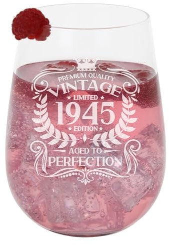 Großes Gin-Glas mit Gravur Aged to Perfection im Vintage-Stil von 1945, Geschenk zum 80. Geburtstag, geätzt, 590 ml, ohne Stiel