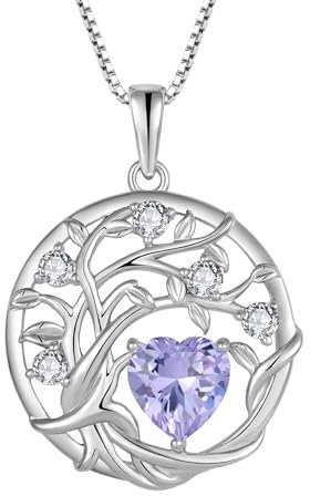 FJ Tree of Life Necklaces for Women 925 Sterling Silver Family Tree Pendant Alexandrite Necklace June Birthstone Jewellery Birthday Gifts for Her