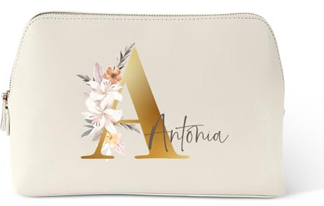 Love Faith Personalisierte Kosmetiktasche – Individuelle Kulturtasche mit Initiale & Namen – Robuster und Praktischer Kulturbeutel (Oyster, Groß)