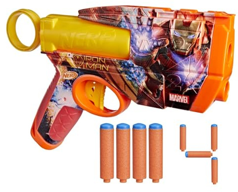 Nerf Marvel Iron Man Dart Blaster | 4 Nerf N1 Foam Darts | Iron Man-Inspired Blaster Skin Designs | Kids Gifts |Outdoor Toys & Games for Ages 8+ (Amazon Exclusive)