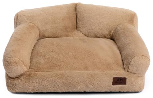 Hollypet Cama para Gatos Cama para Perros Pequeños, Sofá de Felpa Esponjoso para Gatos y Cachorros, Sofá Nido Suave y Transpirable para Mascotas, Marrón Claro