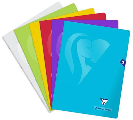 Clairefontaine 293312AMZ Lot de 3 Cahiers Agrafés Mimesys - 24x32 cm - 48 Pages Petits Carreaux - Papier Blanc 90 g - Couvertures Polypro Couleurs Assorties (Incolore, Jaune et Violet)